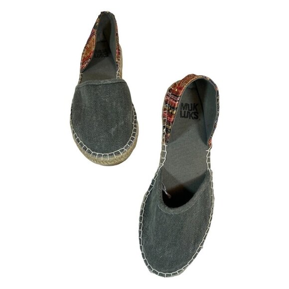 Muk Luks Canvas Womens 8 Slip On Rope-Lined Flats Glitter Heel Lightweight Comfy - Picture 1 of 7